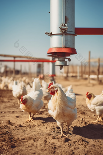 供应小鸡在农场觅食摄影图