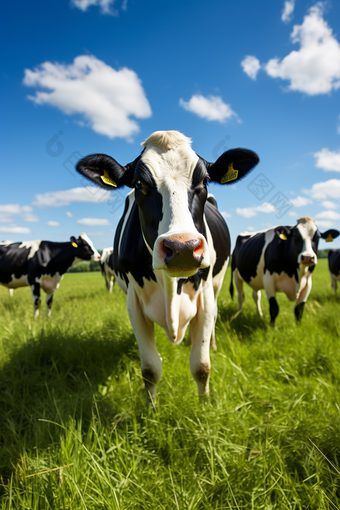 草原上的荷斯坦奶牛牛群摄影图
