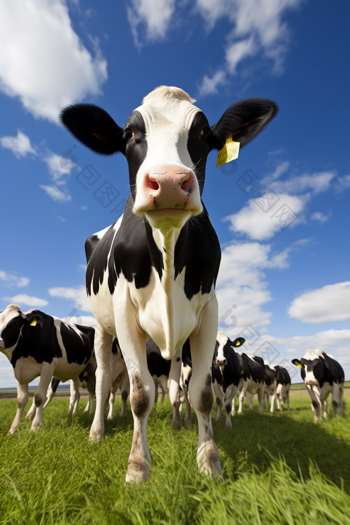 人工养殖荷斯坦奶牛牛群摄影图