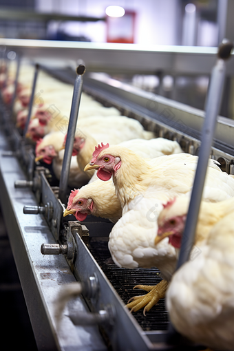 鸡肉加工行业的现代化生产线摄影图
