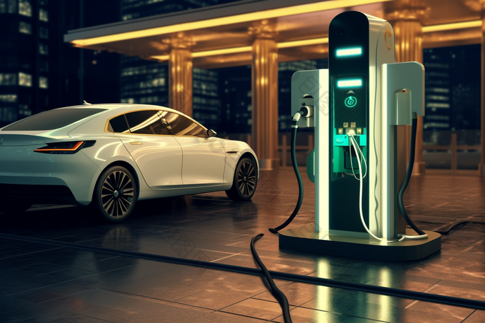 高新产业科技智能能源汽车充电场摄影图