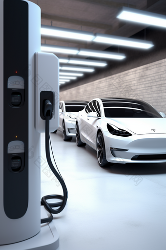 节能环保交通新能源汽车充电场摄影图