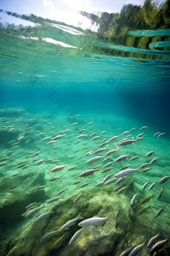 水产海产鱼类养殖海鲜餐饮河鲜鲢鱼鱼塘场景摄影图