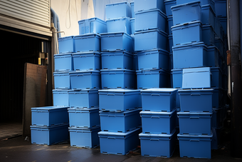 用于渔业运输储存的蓝色大<strong>塑料箱</strong>摄影图
