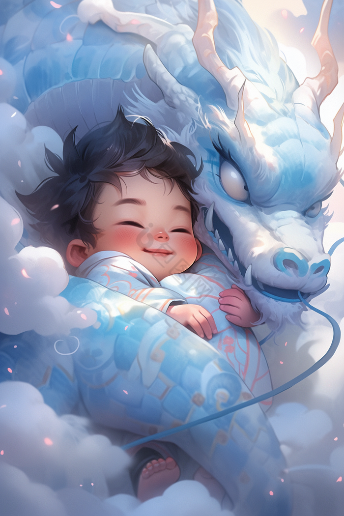 的宝宝睡在龙的怀抱里梦境