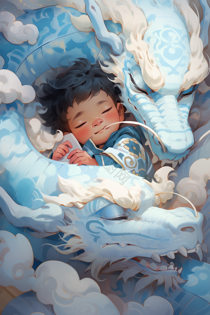 的宝宝睡在龙的怀抱里梦幻