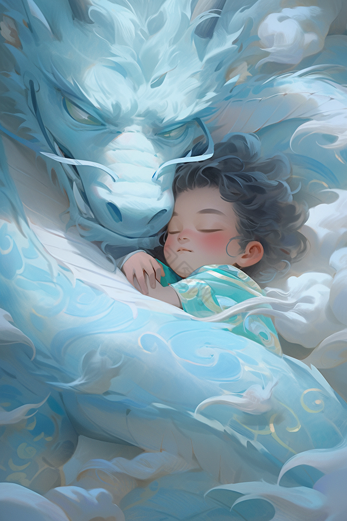 的宝宝睡在龙的怀抱梦幻