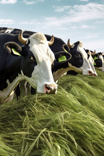 在养殖基地吃草的高品质养殖<strong>奶牛</strong>摄影图