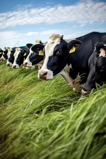 在养殖基地吃草的高品质培育<strong>奶牛</strong>摄影图