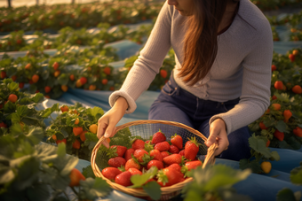 果蔬采摘草莓农业农民三农农业类摄影图