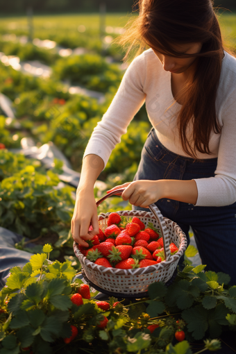 果蔬采摘草莓农业农学农村三农农业类摄影图