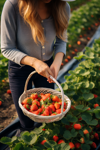 果蔬采摘草莓摄影图