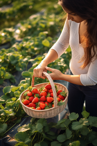 果蔬采摘草莓农业农村农民三农农业类摄影图