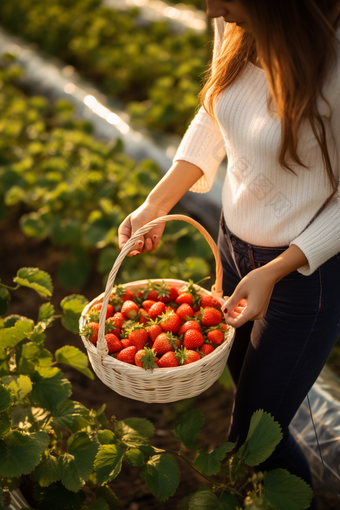 果蔬采摘草莓农业农学农村农民农业类摄影图
