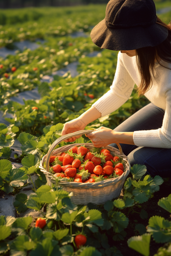 果蔬采摘草莓农业农学农村农民三农农业类摄影图