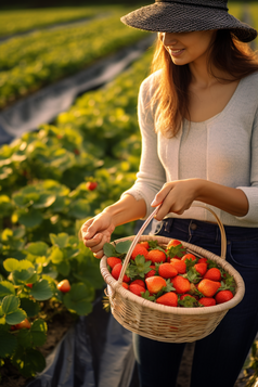 果蔬采摘草莓农学农村农民三农农业类摄影图