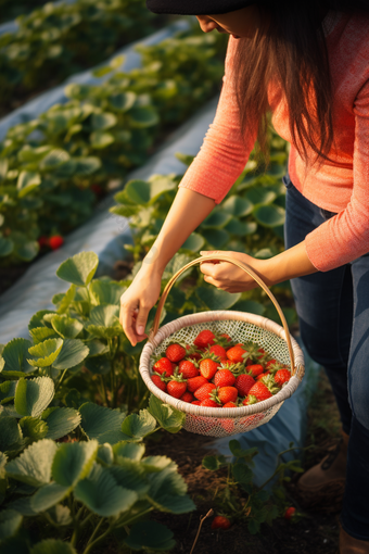 果蔬采摘草莓农村农民三农农业类摄影图