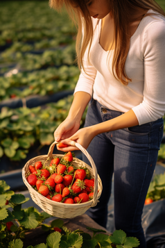 果蔬采摘草莓农业农学农村农民三农农业摄影图