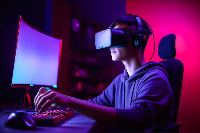 VR视觉设备商务智慧人工智能未来高科技高新技术产业摄影图