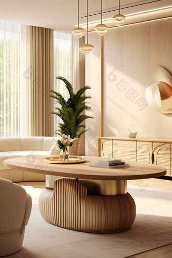 室内设计现代家具木质餐桌摄影图