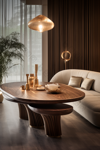现代家具木质原木风餐桌摄影图