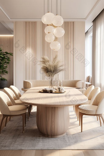 现代家具木质餐桌样板间摄影图