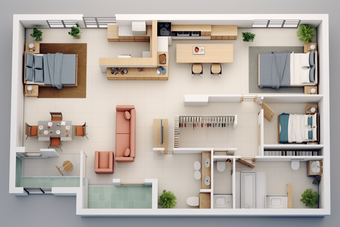 俯视住宅房子布局模型摄影图