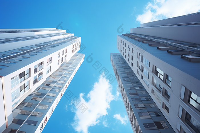 仰视大气高层住宅建筑摄影图
