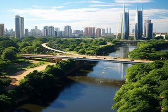 城市生态公园行人天桥摄影图
