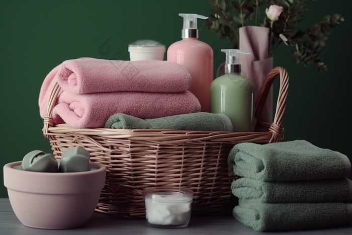 毛巾沐浴露布草布料居家洗护用品摄影图