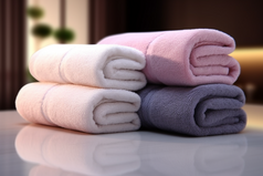 毛巾卷布草布料居家洗护用品酒店宾馆旅店商务住宿洗手间摄影图