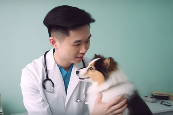 兽医医生检查一个狗