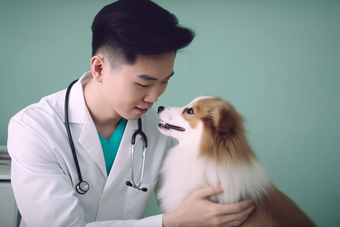 男性兽医检查一个狗