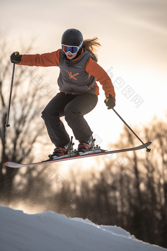 女子滑雪飞跃动作冬季
