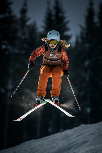 女子滑雪专业飞跃动作