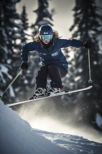 外国女子滑雪飞跃帅气动作