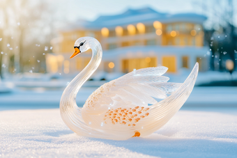 雪覆冰雕天鹅姿