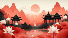 中国风山水画中国风背景
