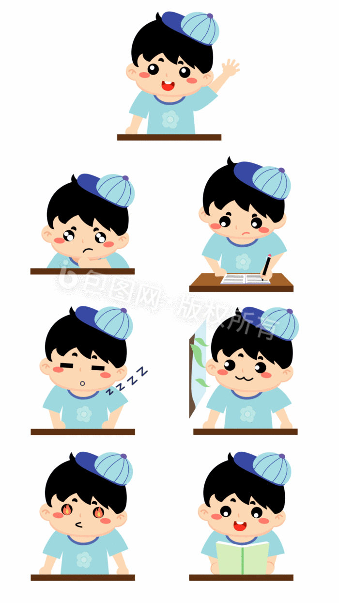 版权: 独家版权 包图网为您提供可爱卡通小男孩上学场景动态表情包gif