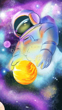包图 动图gif 动态插画 【psd】 水彩新风格航天员与宇宙gif插画  所