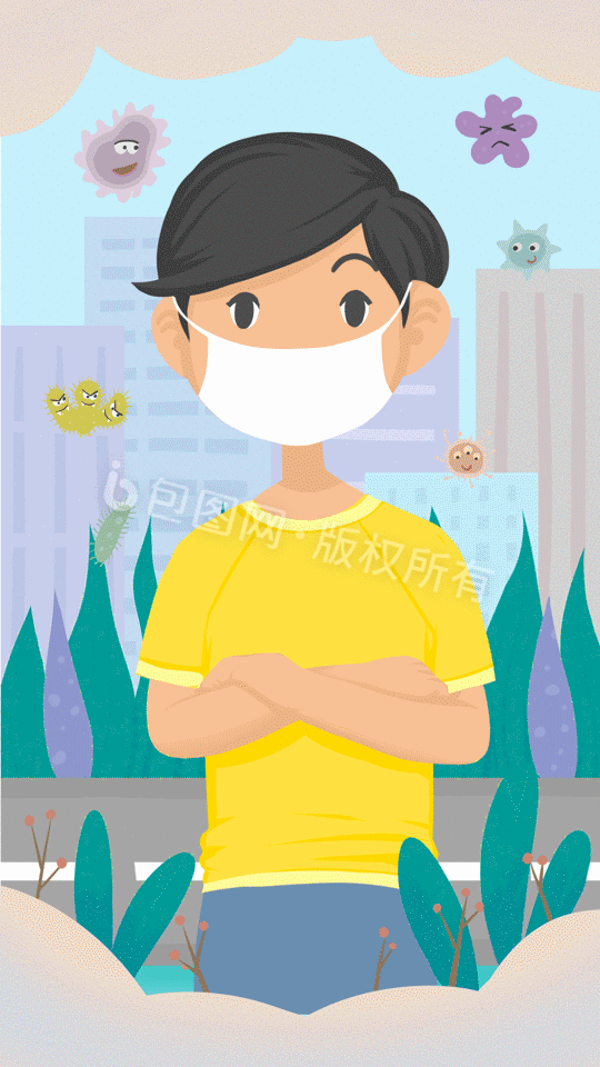 包图 动图gif 动态插画 【psd】 扁平清新换季流感春季预防感冒gif动
