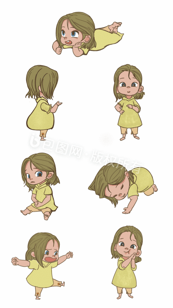 穿绿裙子的小女孩卡通动态表情包ps