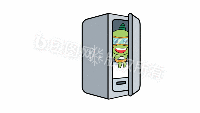 绿色可爱小龙夏日躲冰箱动态表情gif动图下载-包图网