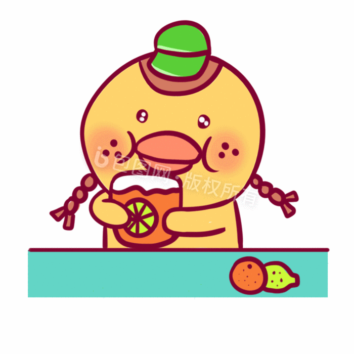 黄色可爱小鸡喝水果茶动态表情包gif动图下载-包图网