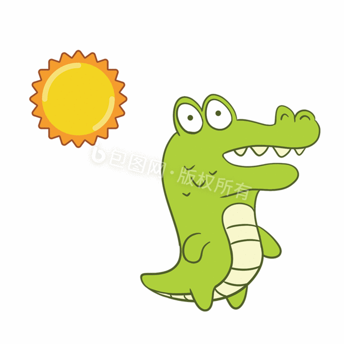 绿色可爱鳄鱼大太阳夏天动态表情包gif动图下载-包图网