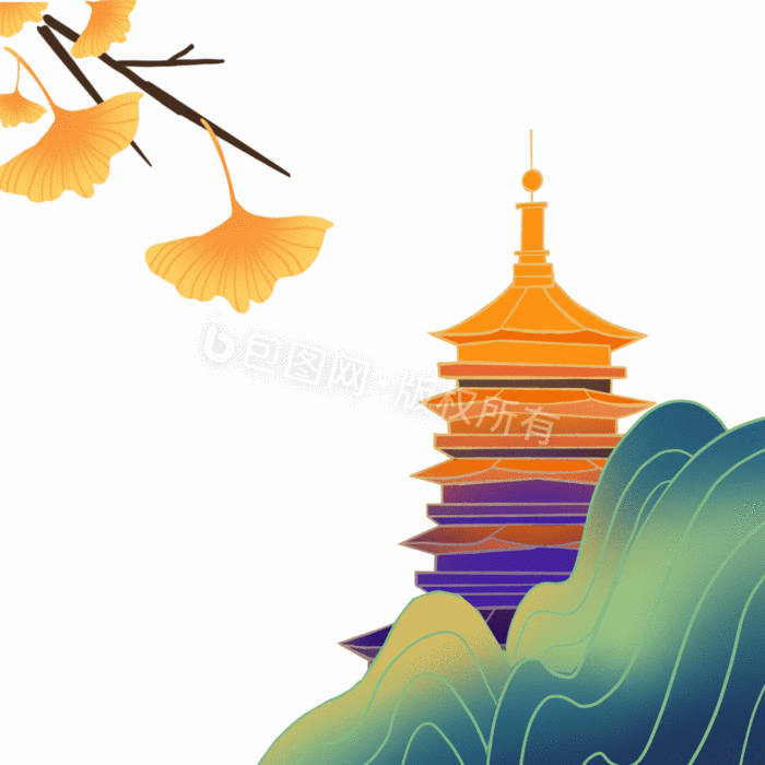 横图 版权: 独家版权 包图网提供精美好看的国潮高山古寺落叶动图gif