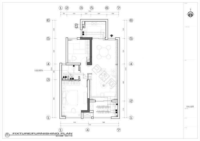 两居室户型平面设计CAD图纸