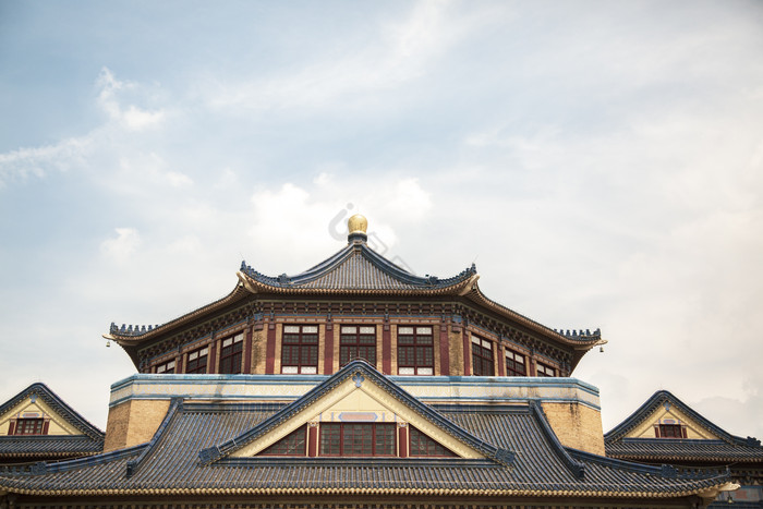 中山纪念堂房檐建筑构造特写摄影图片