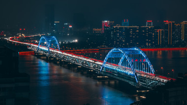 杭州大桥<strong>夜景</strong>车流延时光流4k视频