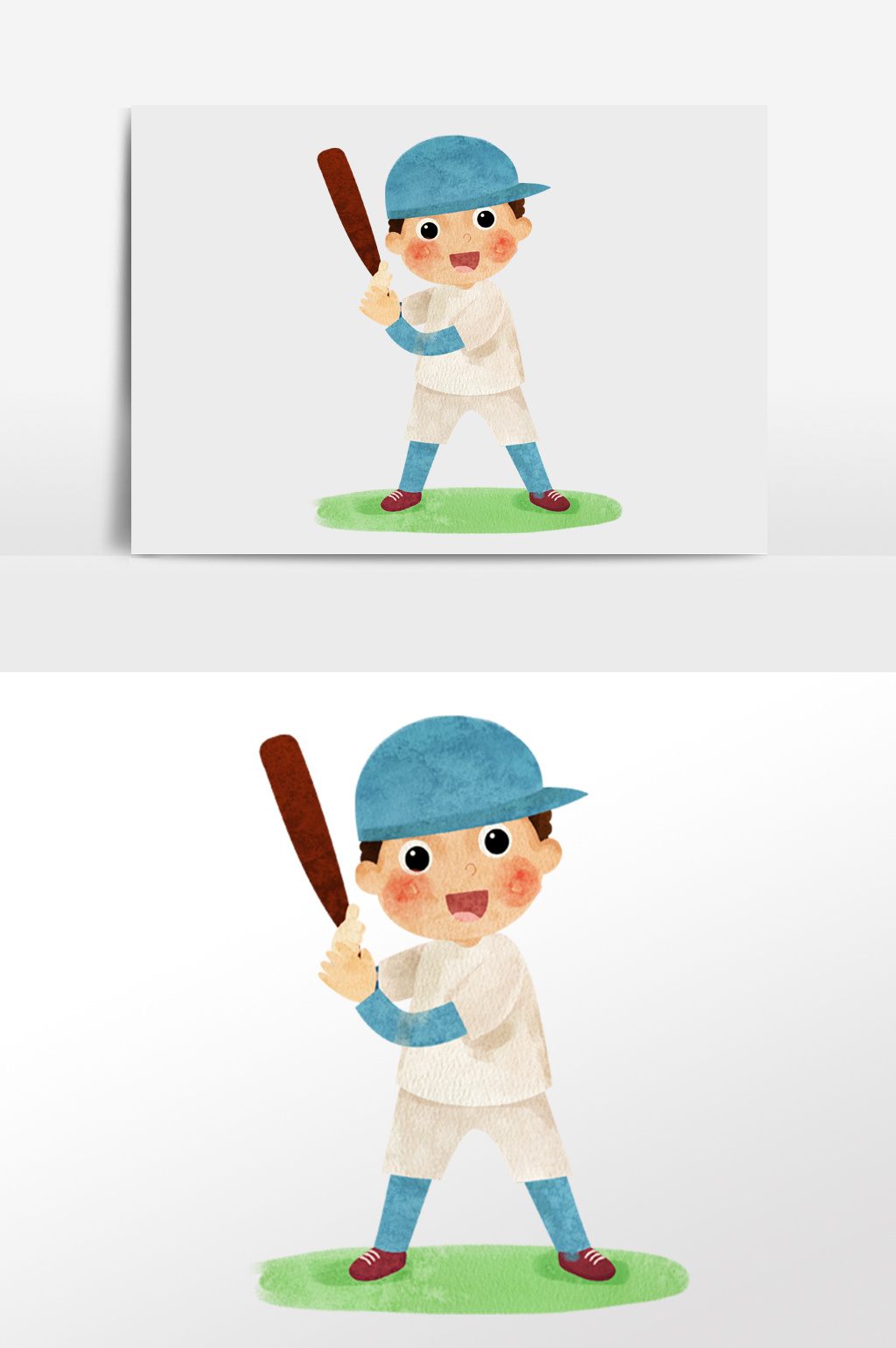 水彩手绘男孩打棒球插画人物